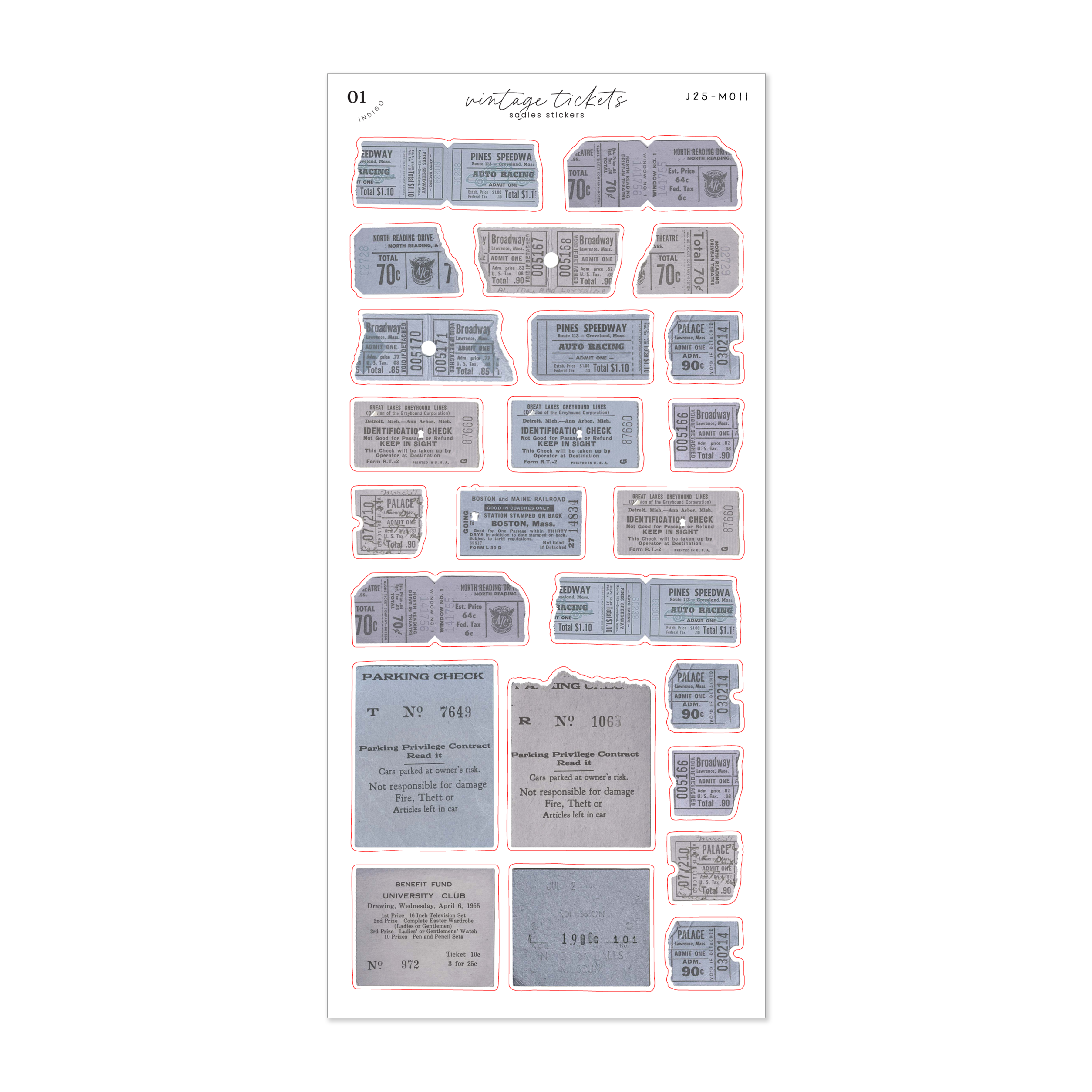 Indigo Vintage Tickets • Journal Sticker Sheet