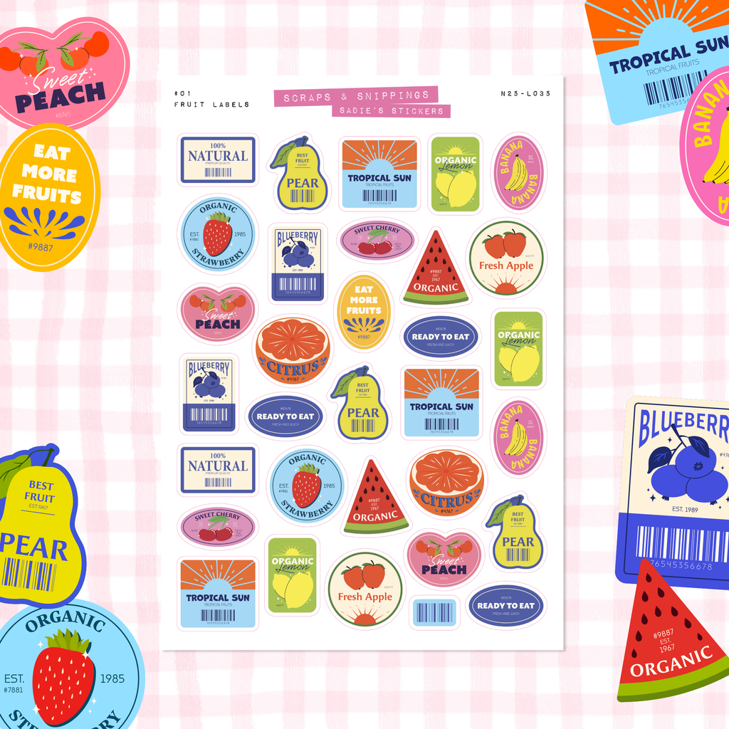 Fresh Fruit Labels • Scraps & Snippings Sticker Sheet