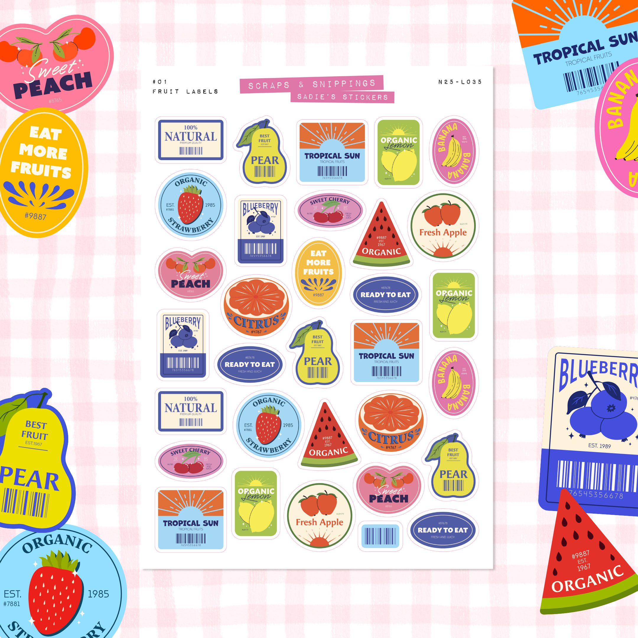 Fresh Fruit Labels • Scraps & Snippings Sticker Sheet