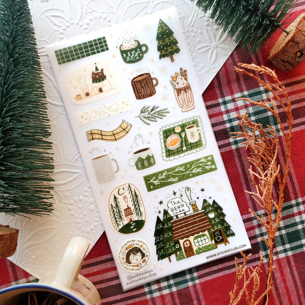 Winter Bear Cafe Sticker Sheet