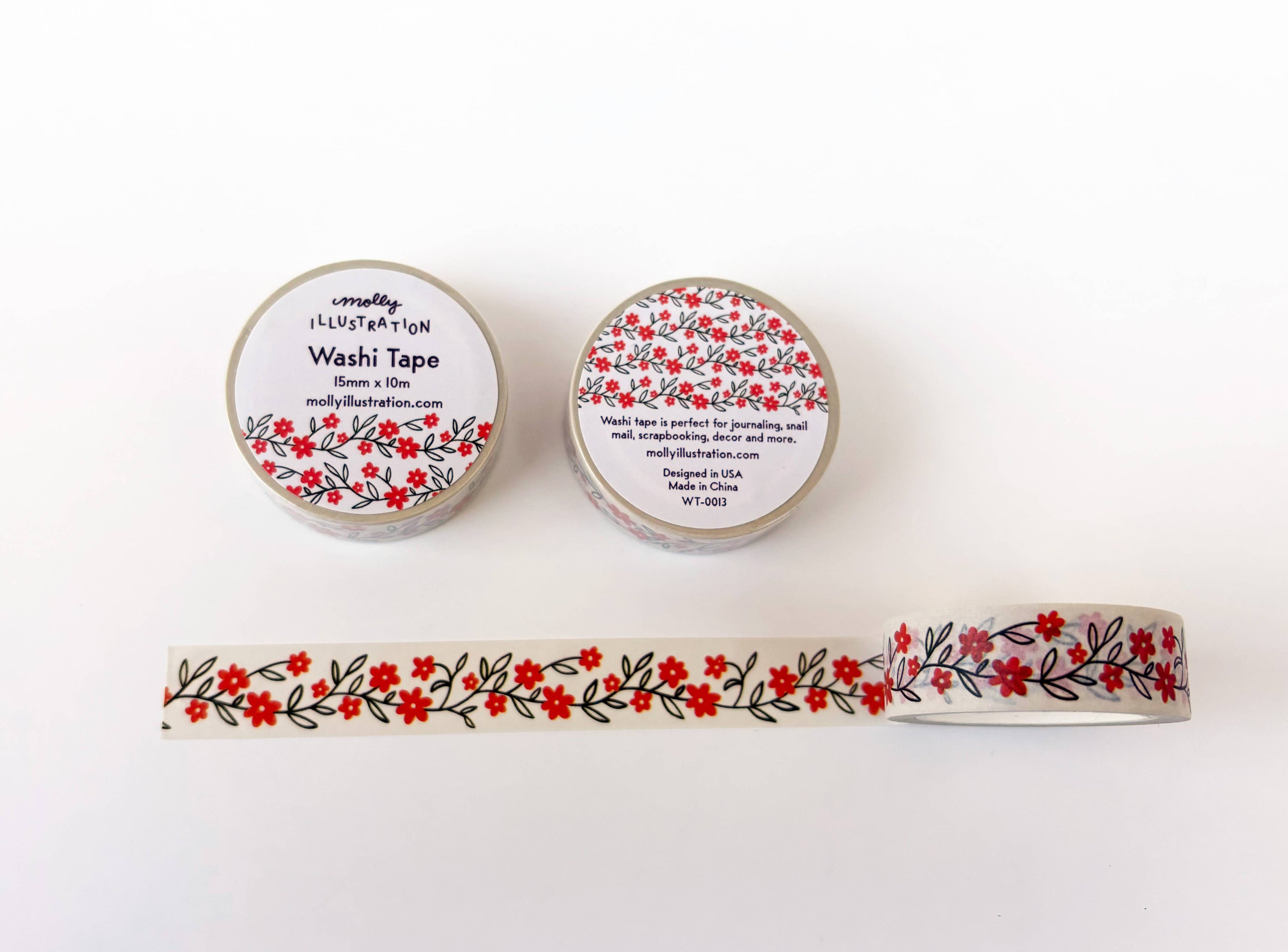 Red Scrolling Flower Decorative Washi Tape 