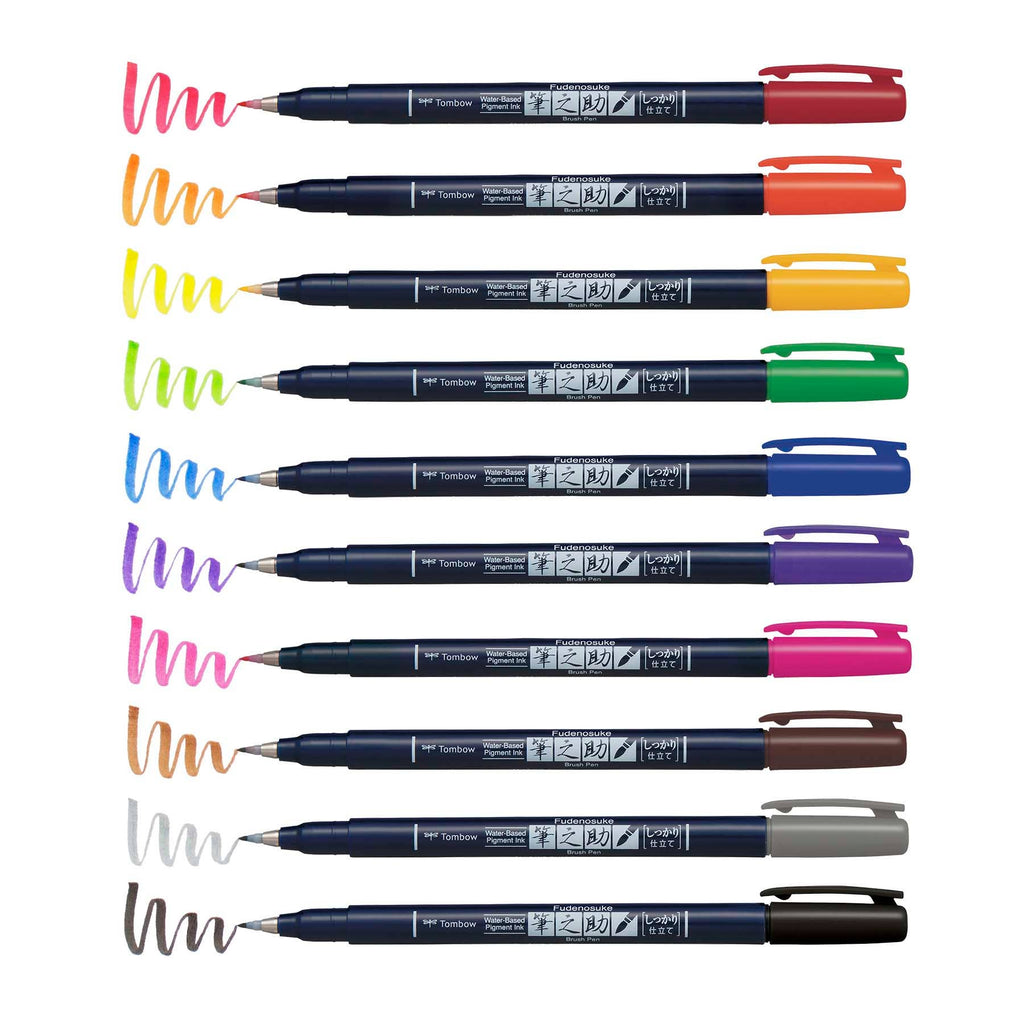 Tombow Fudenosuke Calligraphy Brush Pens (10-Pack)