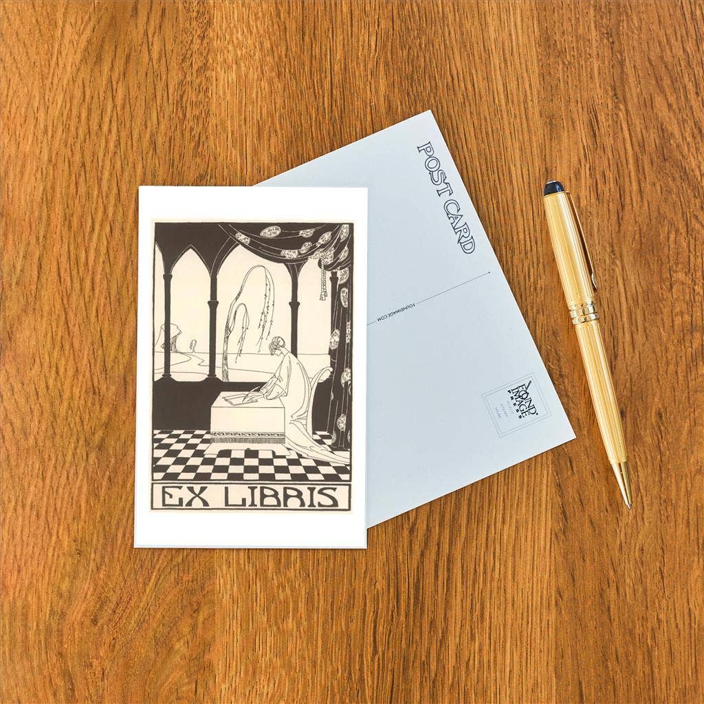 Ex Libris, Woman Writing in Book Postcard