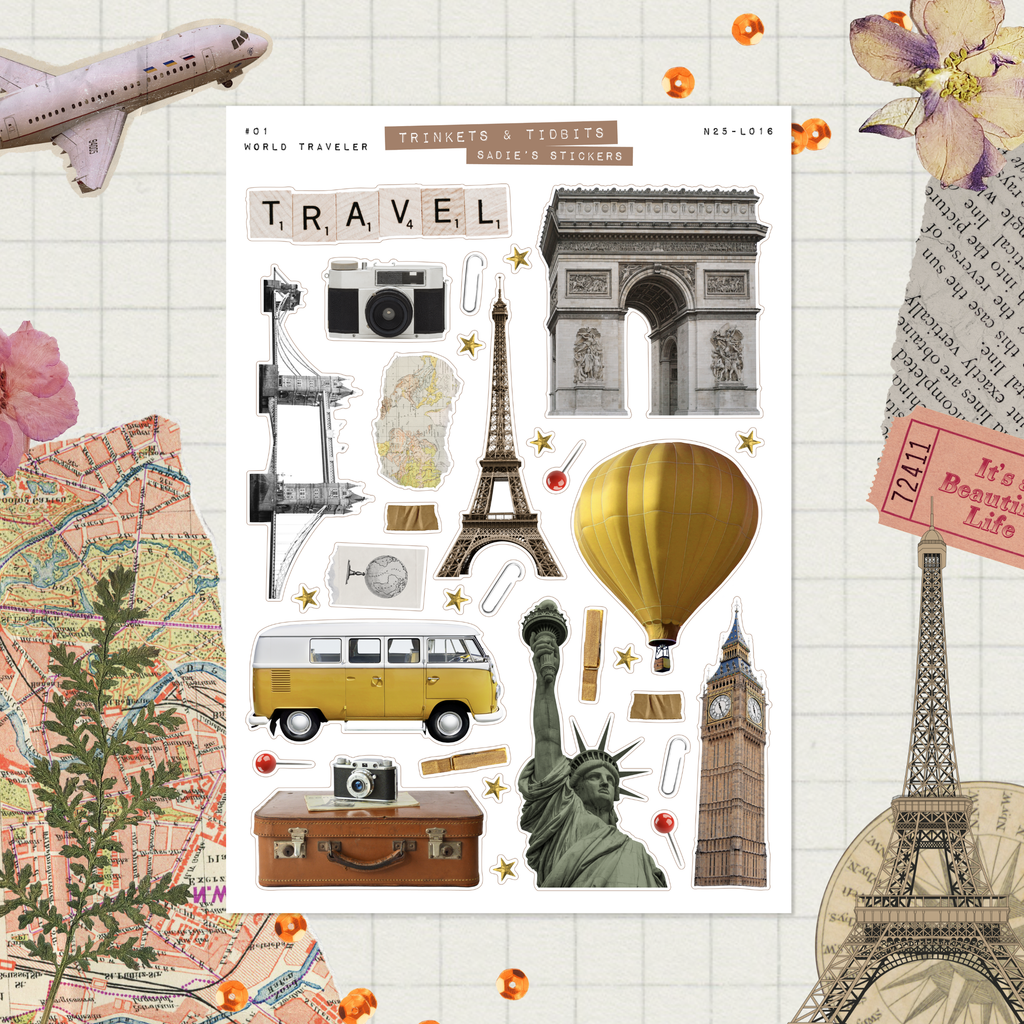 World Traveler • Trinkets & Tidbits Deco Sticker Sheet