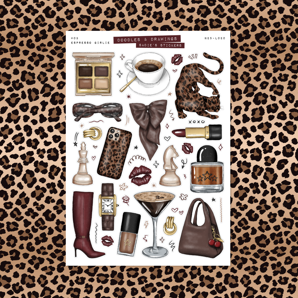 Espresso Girlie • Doodles & Drawings Deco Sticker Sheet