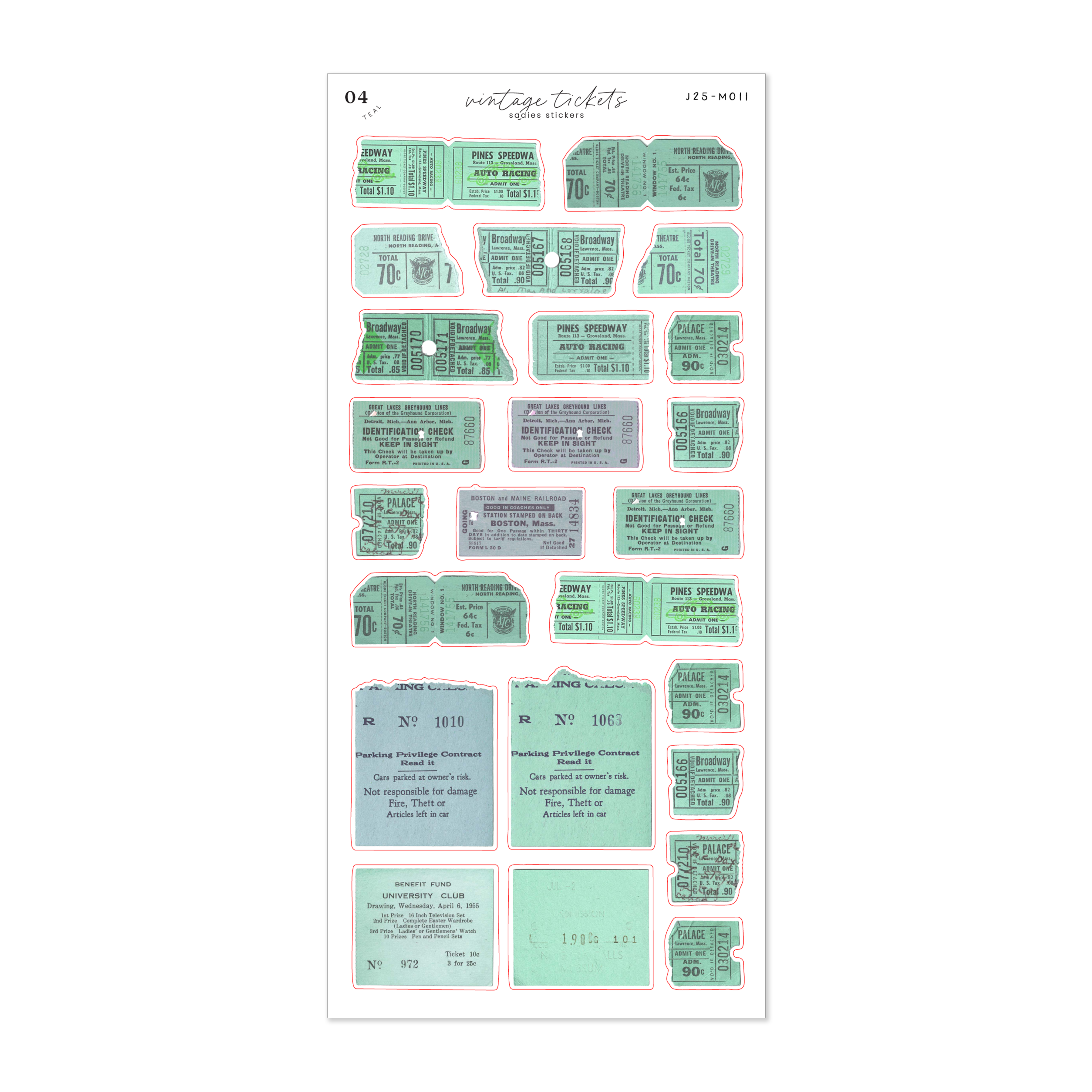 Teal Vintage Tickets • Journal Sticker Sheet