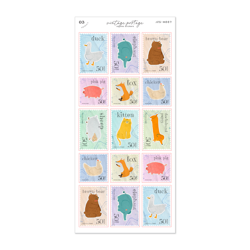 Animals Vintage Postage • Journal Sticker Sheet