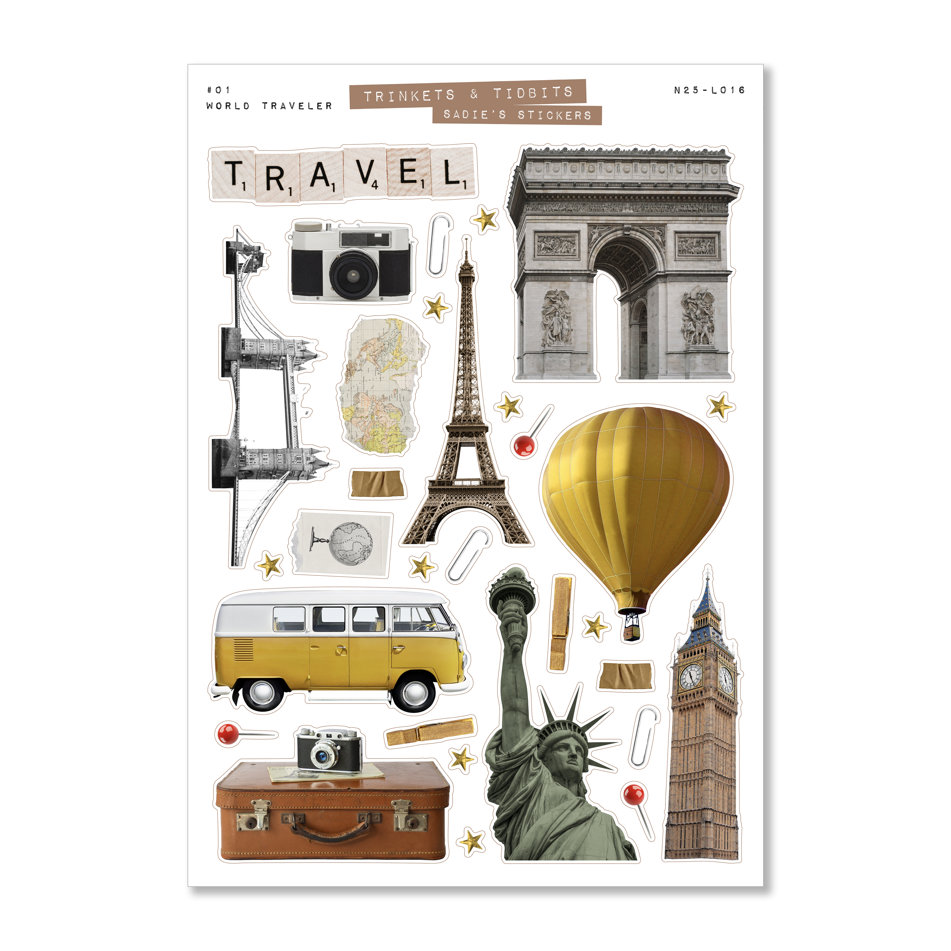 World Traveler • Trinkets & Tidbits Deco Sticker Sheet
