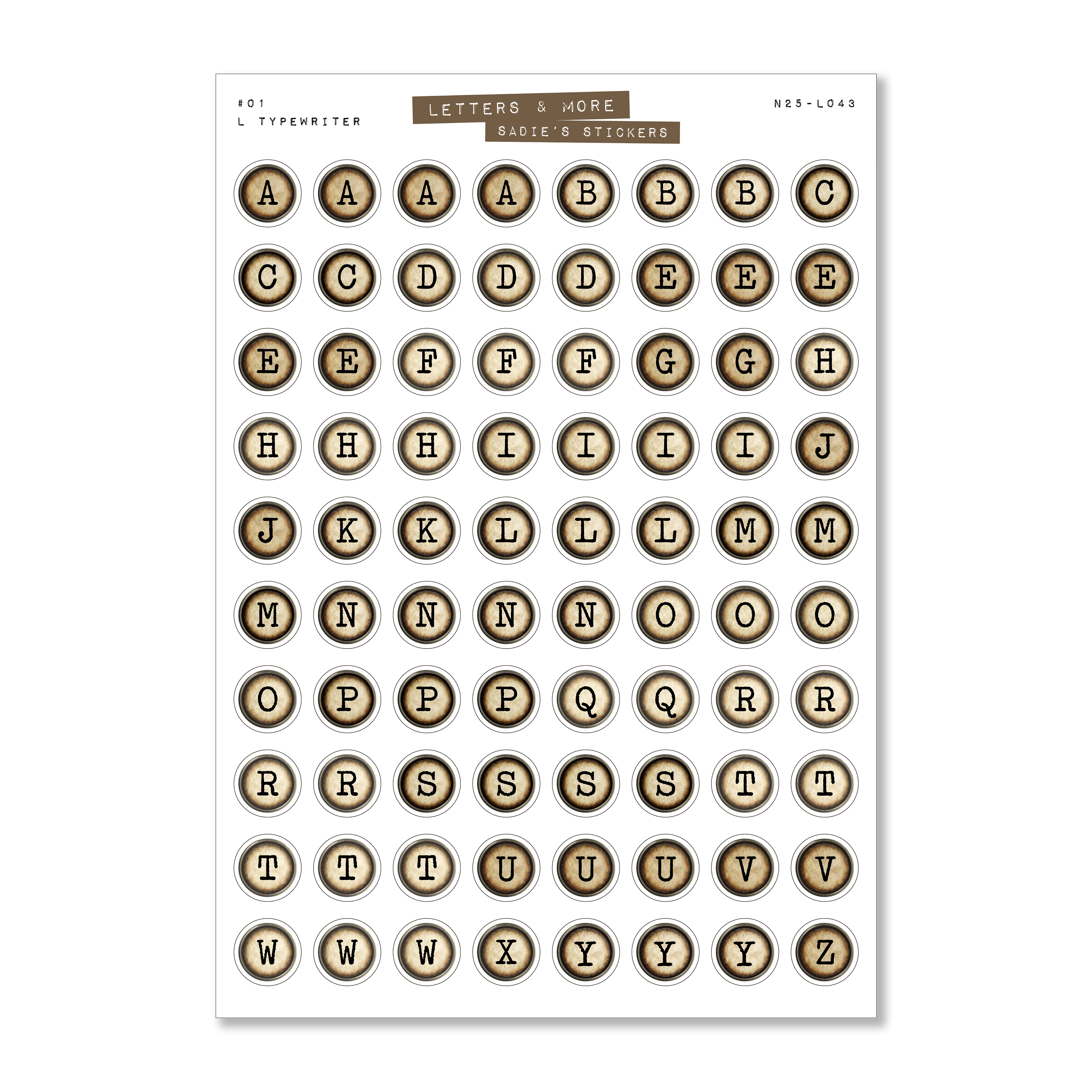 Light Typewriter Key Letters • Letters & More Sticker Sheet