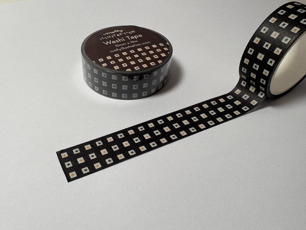 Black and White Checked Stars Decorative Washi Tape 