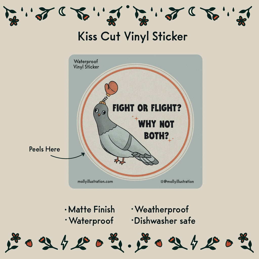 Fight or Flight Funny Pigeon Vinyl Waterproof Sticker