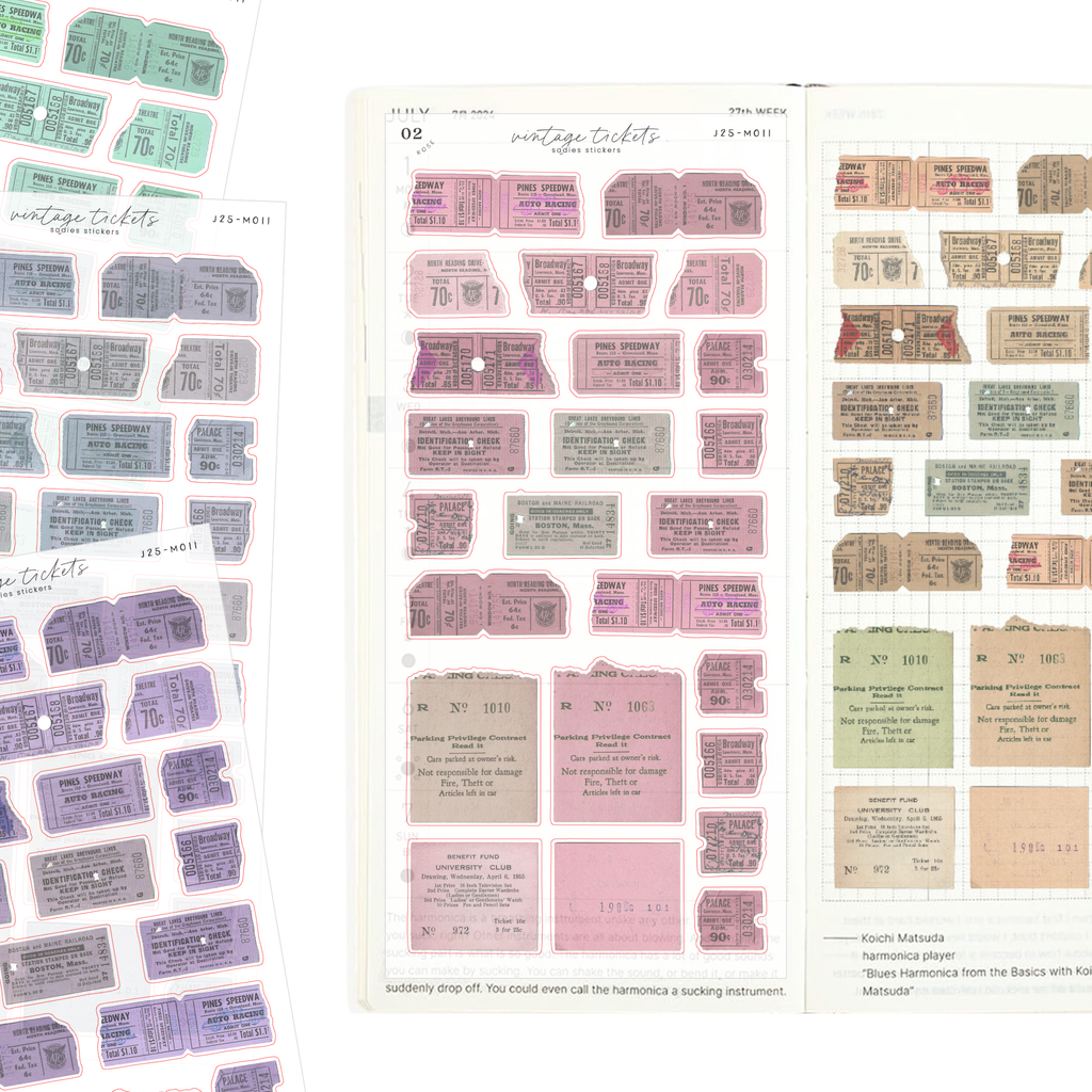 Indigo Vintage Tickets • Journal Sticker Sheet