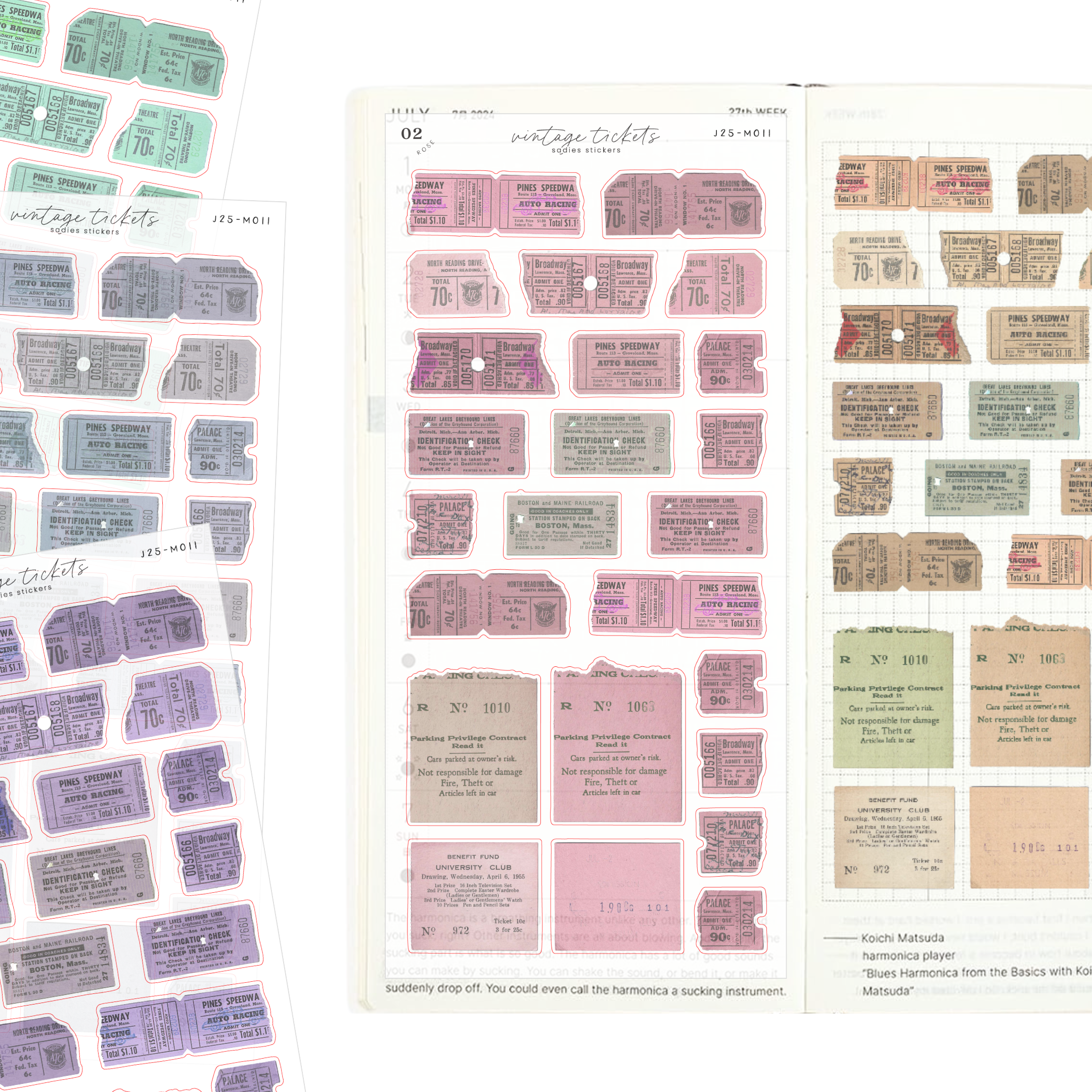 Indigo Vintage Tickets • Journal Sticker Sheet