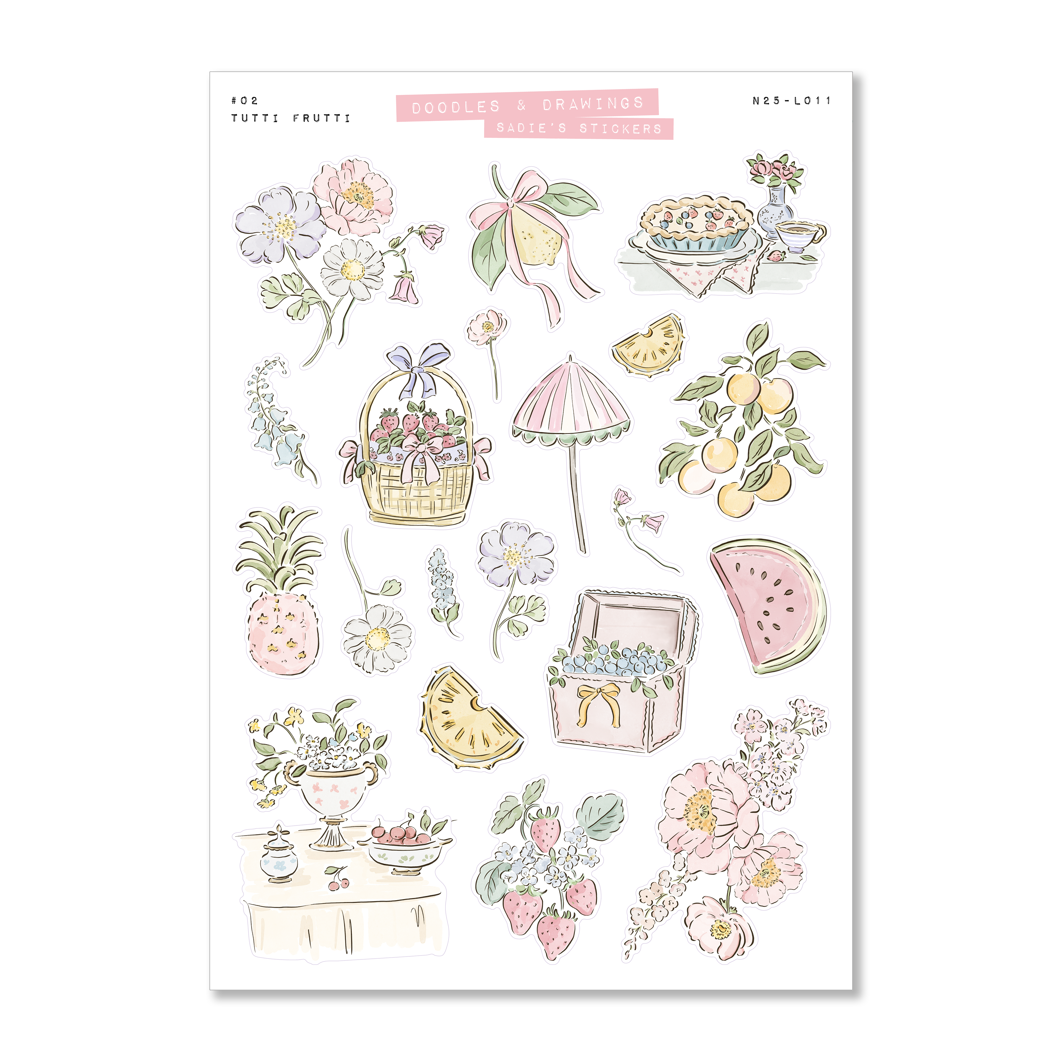 Tutti Frutti • Doodles & Drawings Deco Sticker Sheet