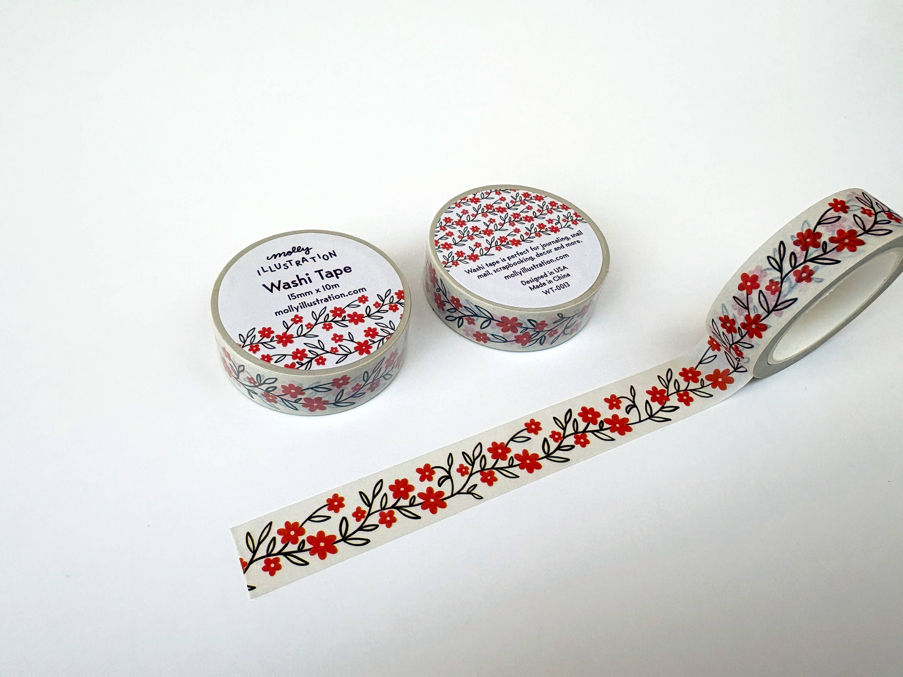 Red Scrolling Flower Decorative Washi Tape 
