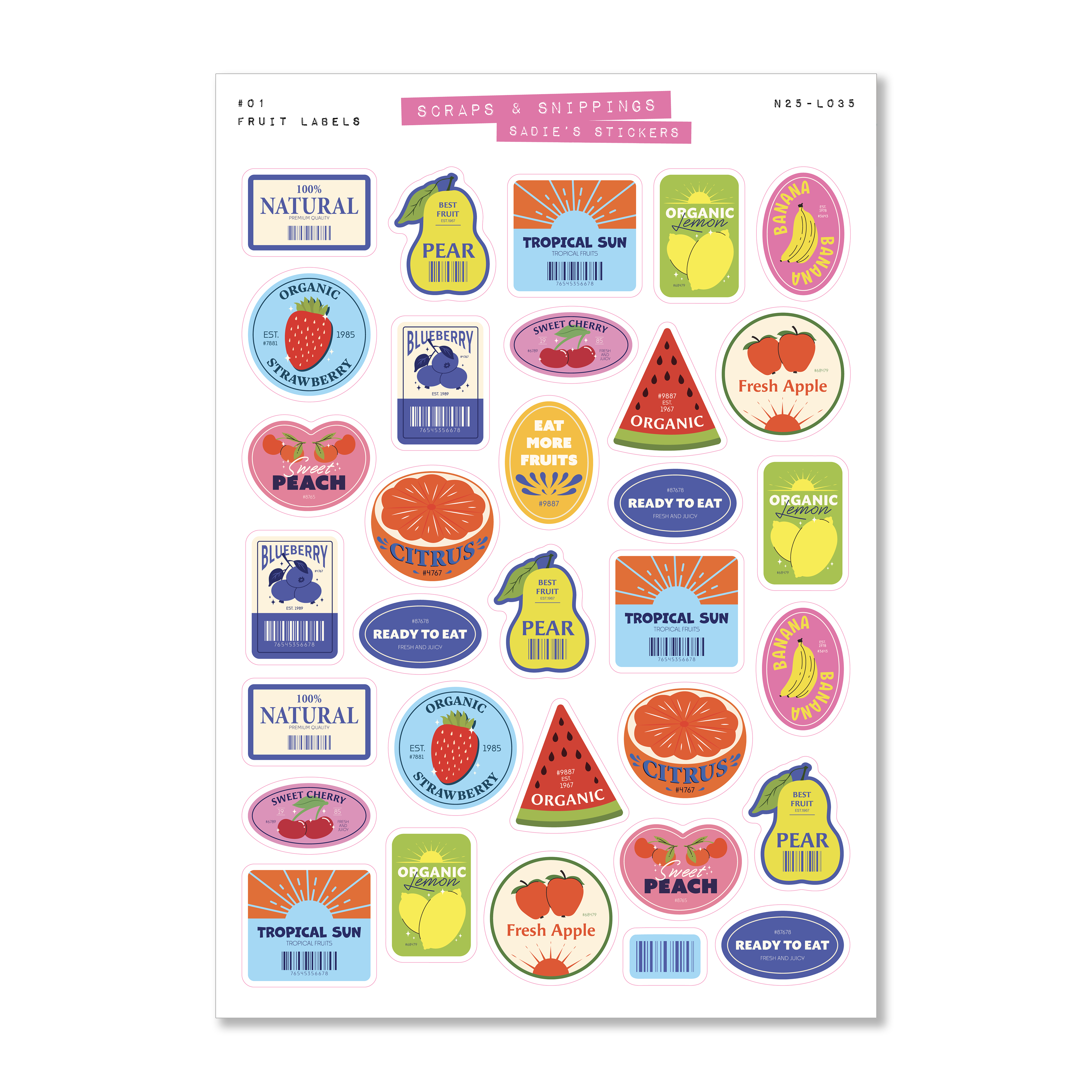 Fresh Fruit Labels • Scraps & Snippings Sticker Sheet