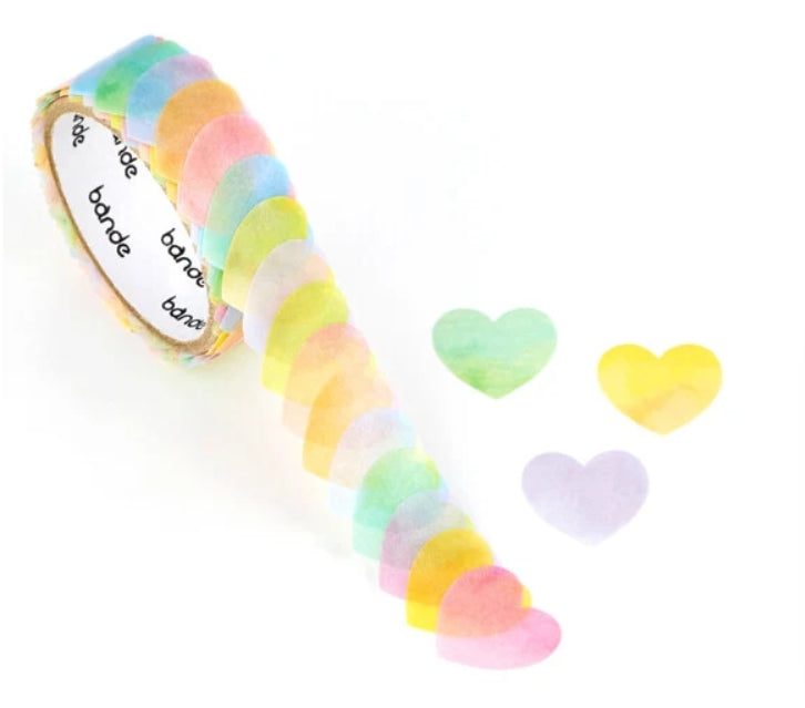 Bande Washi Tape Sticker Roll - Watercolor Heart Pastel