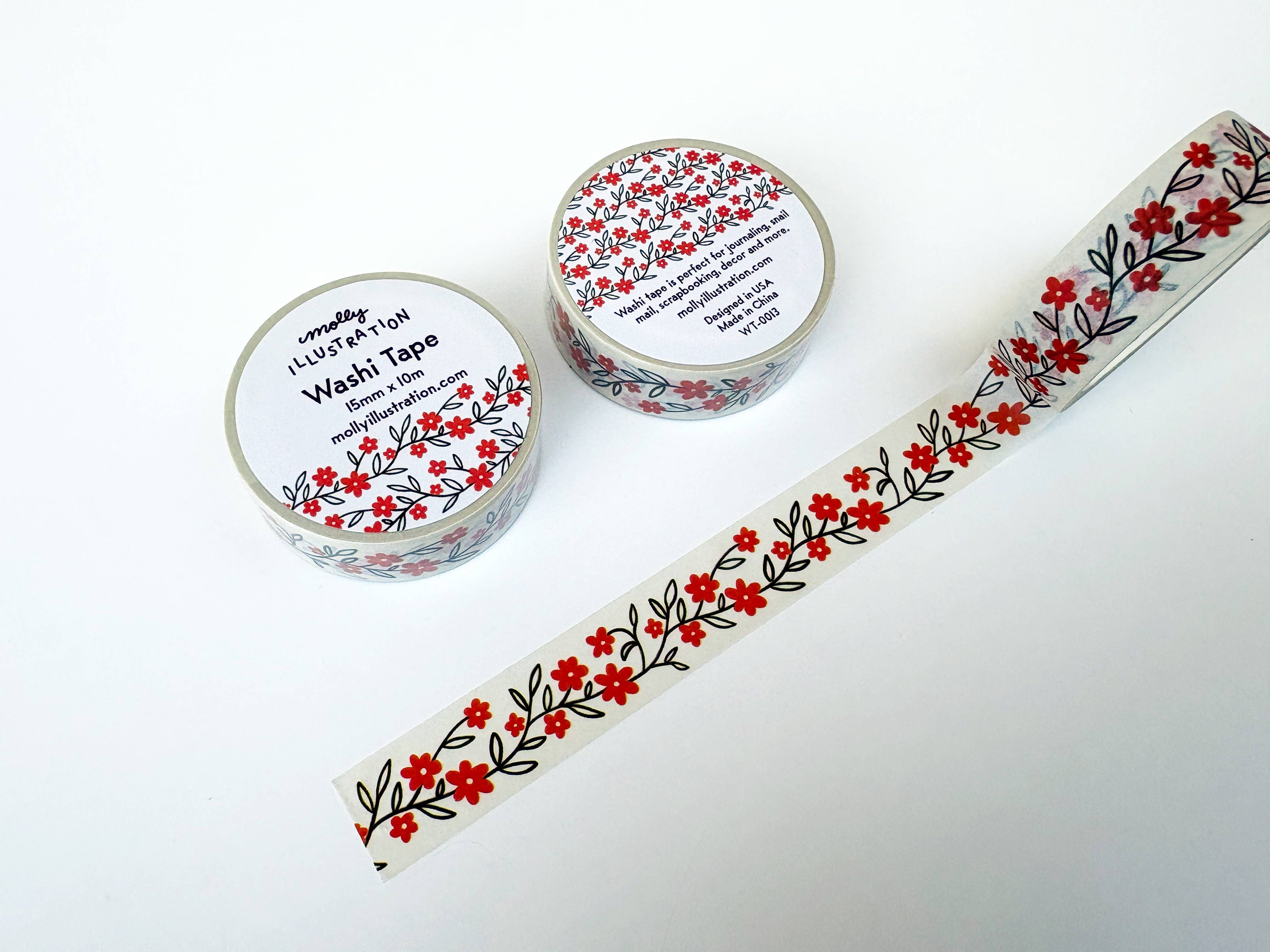 Red Scrolling Flower Decorative Washi Tape 