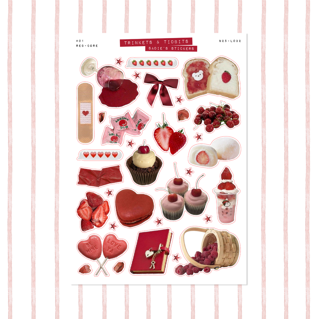 Red-Core Aesthetic • Trinkets & Tidbits Sticker Sheet