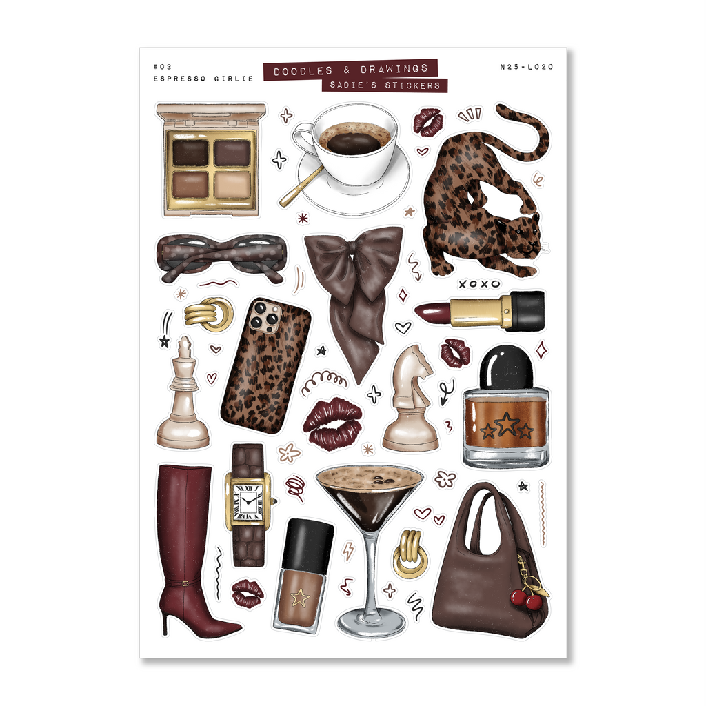 Espresso Girlie • Doodles & Drawings Deco Sticker Sheet