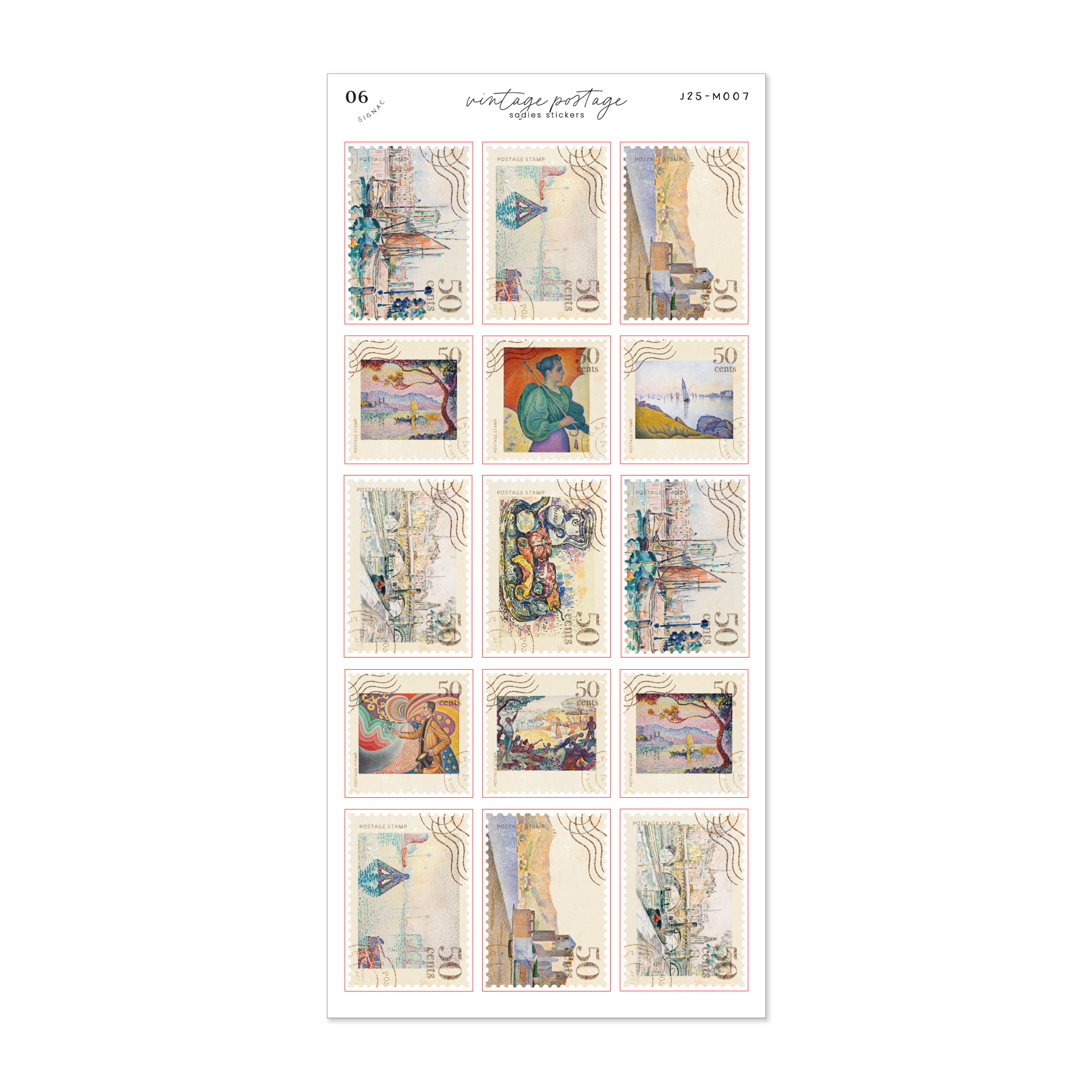 Signac Vintage Postage • Journal Sticker Sheet