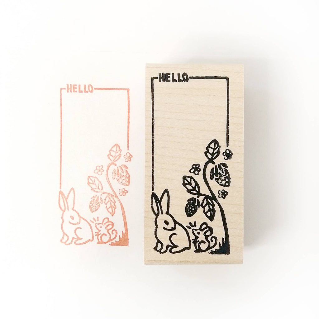 Bunny & Mouse Hello Rubber Stamp