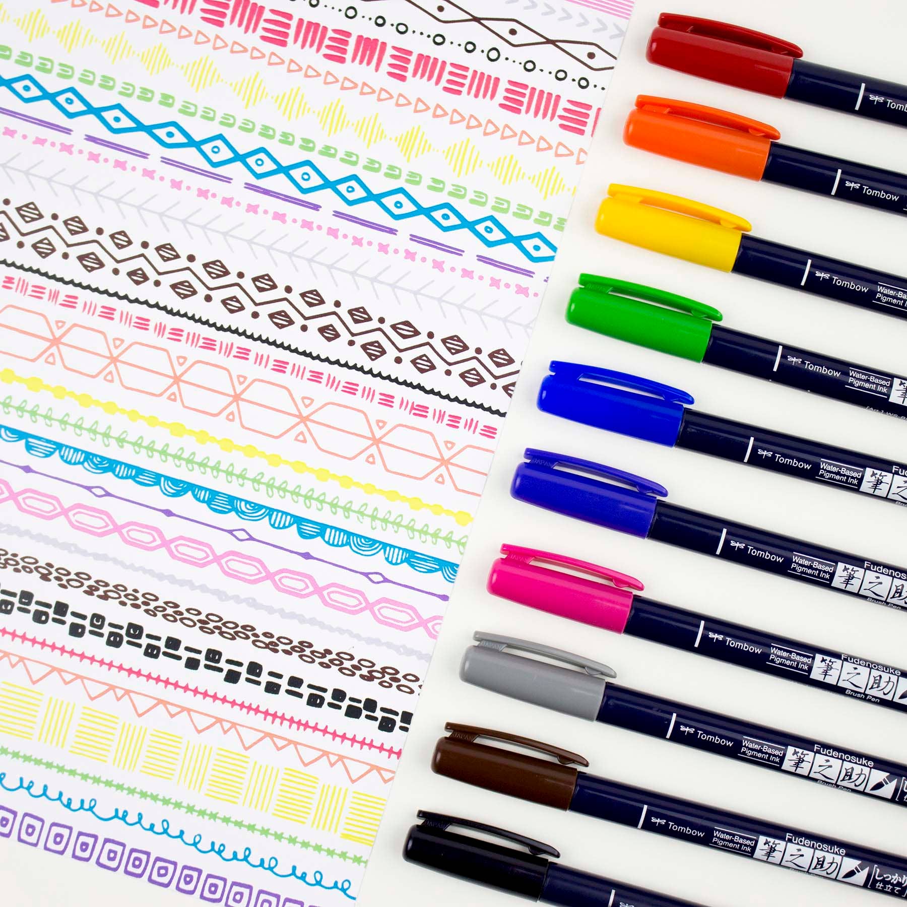 Tombow Fudenosuke Calligraphy Brush Pens (10-Pack)