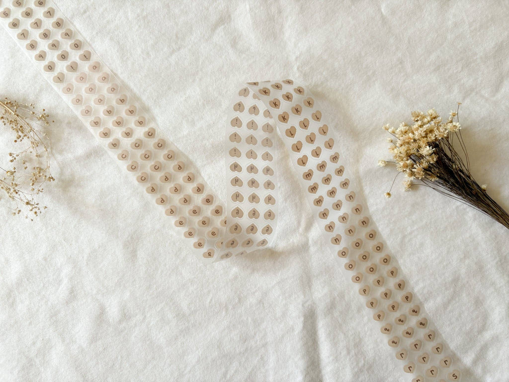 Cream Heart Letters & Numbers PET Tape | Taylor Ryan Designs