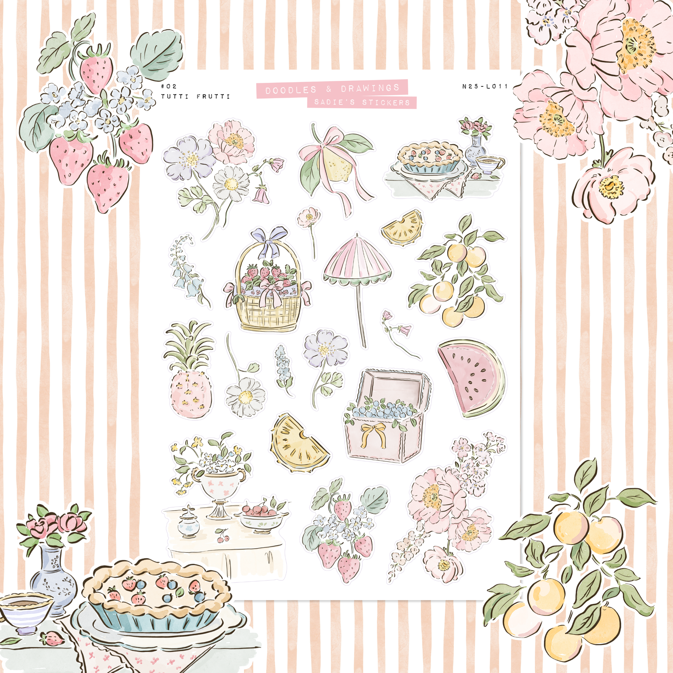 Tutti Frutti • Doodles & Drawings Deco Sticker Sheet