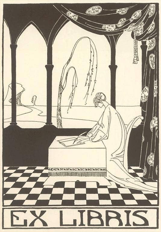 Ex Libris, Woman Writing in Book Postcard