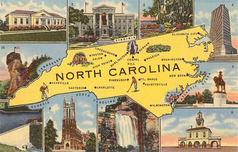 Map and Scenes of North Carolina Postcard (NC-159)