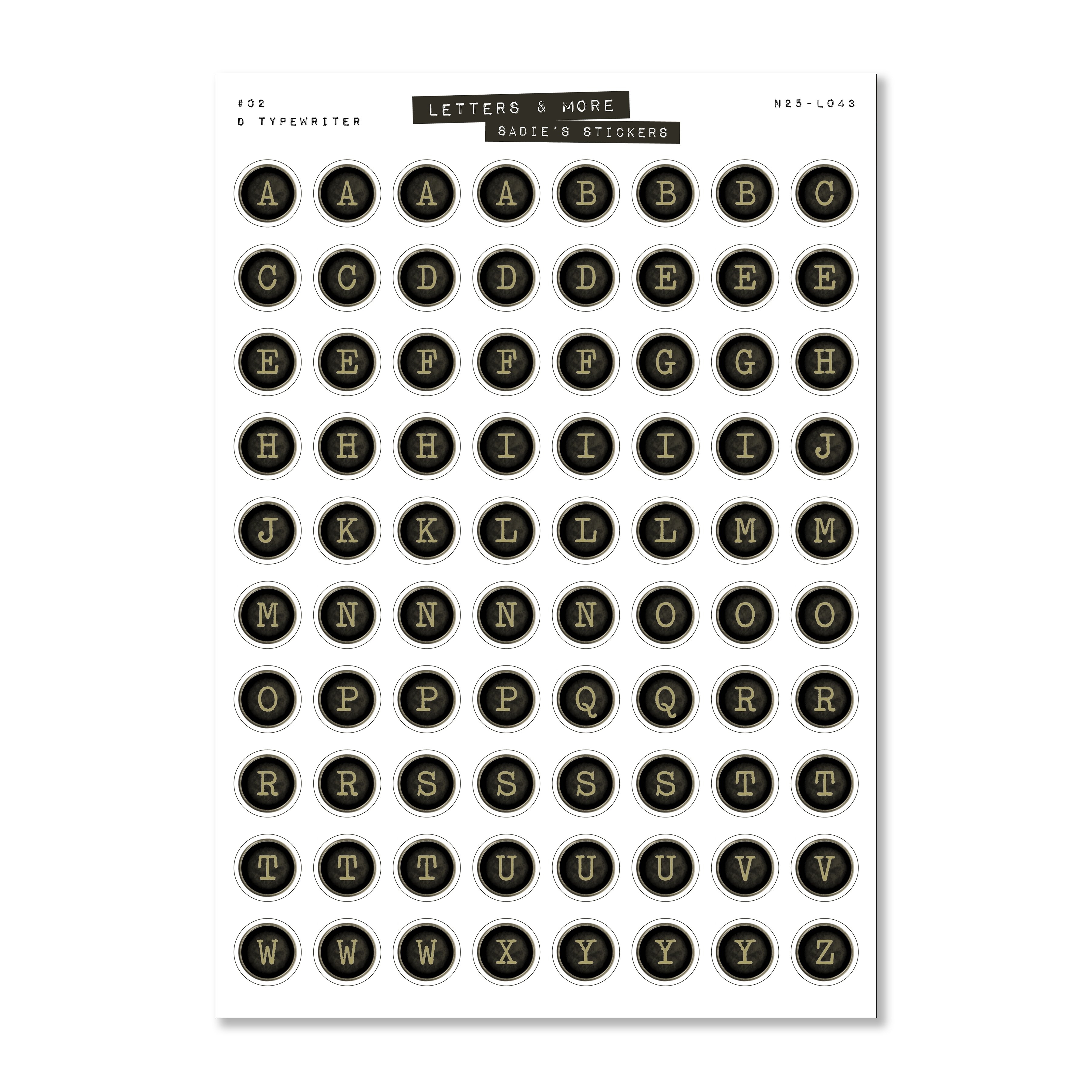 Dark Typewriter Key Letters • Letters & More Sticker Sheet