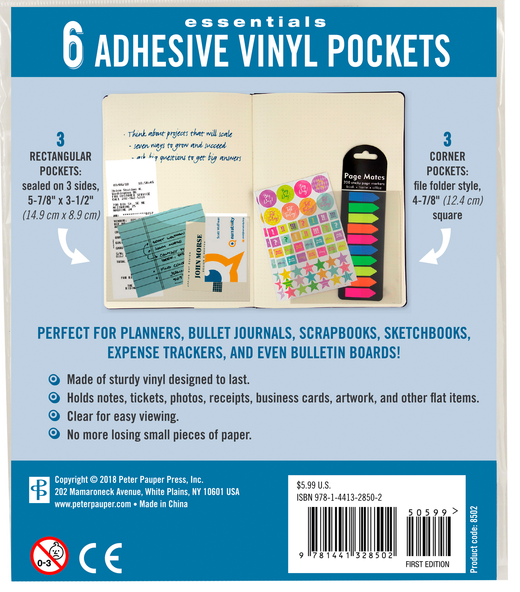 Adhesive Vinyl Pockets for Journals and Planners